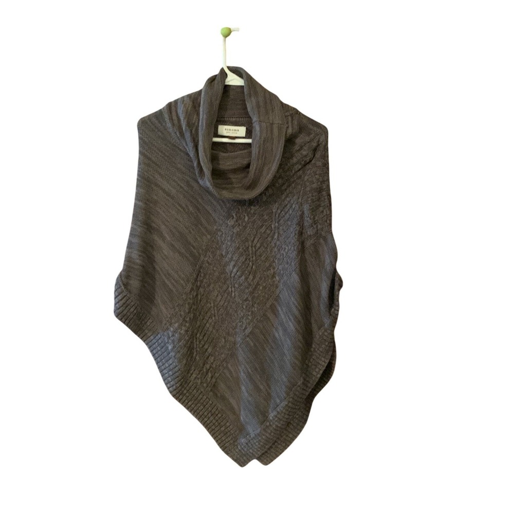 Sonoma Life Style‎ Womens Gray Cowl Neck Poncho L/XL Button Sleeve Detail